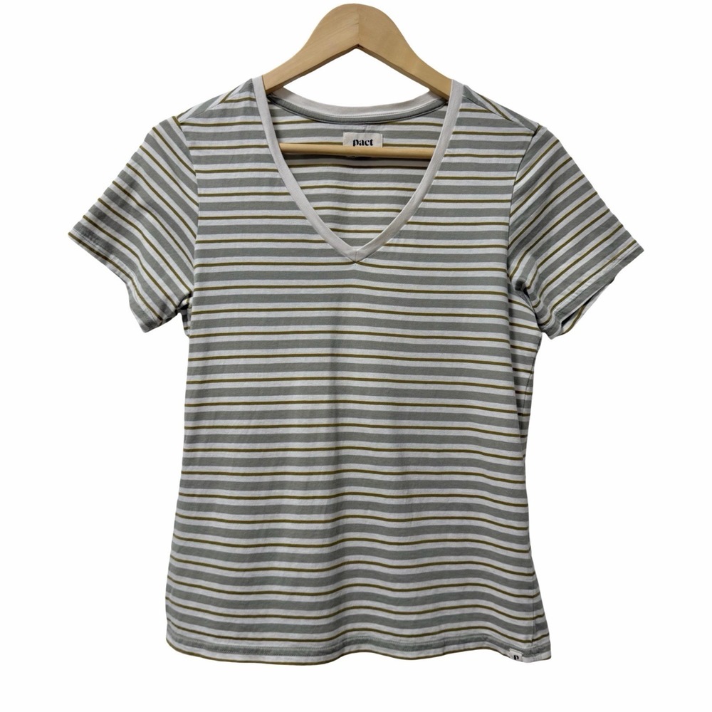 Pact Organic Cotton Short Sleeve Tee Shirt Size S Stripe Casual Closet Staple